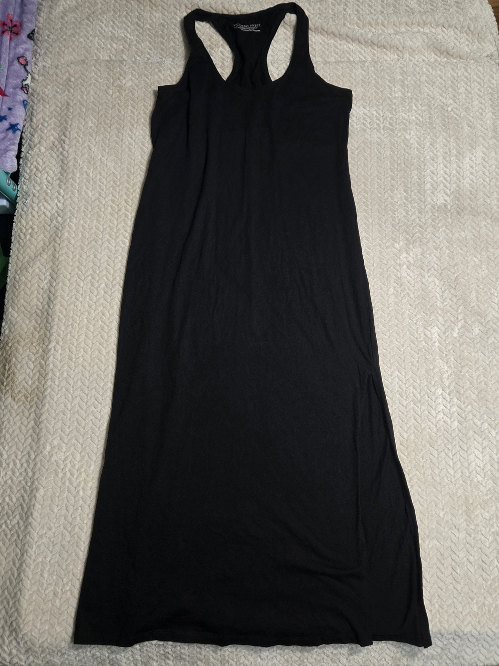 Victoria’s Secret Black Racerback Tank Maxi Dress Side Slit Lounge Gown Size XS